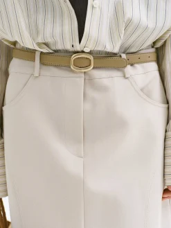 Source Unknown Accessoires-Ceinture Ronde En Cuir Hexagonale, Beige/Dore