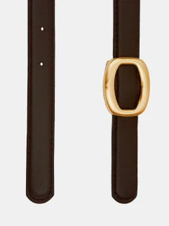 Source Unknown Vêtements-Ceinture Ronde En Cuir Hexagonale, Marron/Dore