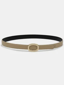 Source Unknown Vêtements-Ceinture Ronde En Cuir Hexagonale, Beige/Dore
