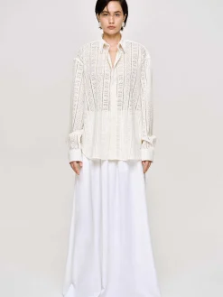 Source Unknown Accessoires-Chemise Boutonnee Surdimensionnee En Pointelle, Ivoire