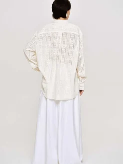 Source Unknown Accessoires-Chemise Boutonnee Surdimensionnee En Pointelle, Ivoire