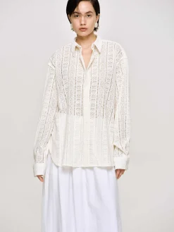 Source Unknown Accessoires-Chemise Boutonnee Surdimensionnee En Pointelle, Ivoire