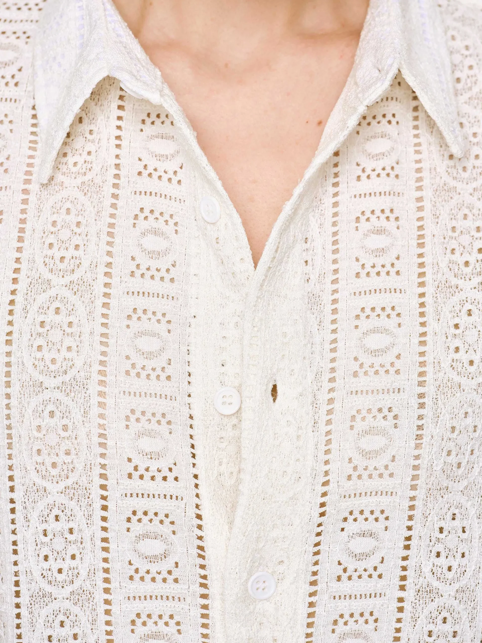 Source Unknown Accessoires-Chemise Boutonnee Surdimensionnee En Pointelle, Ivoire