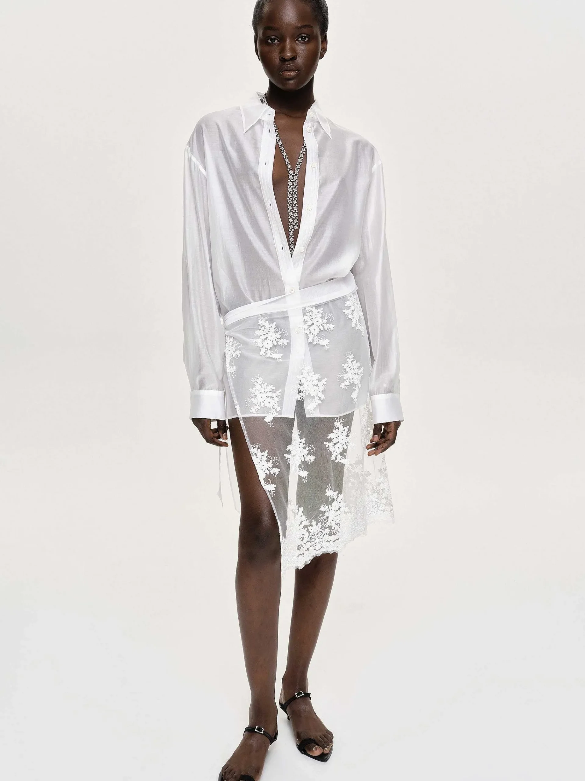 Source Unknown Accessoires-Chemise Boutonnee Transparente, Blanche