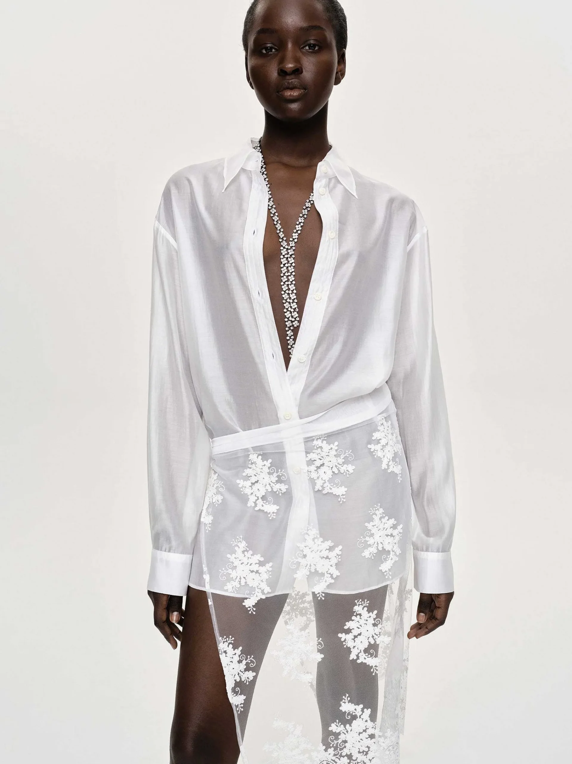 Source Unknown Accessoires-Chemise Boutonnee Transparente, Blanche