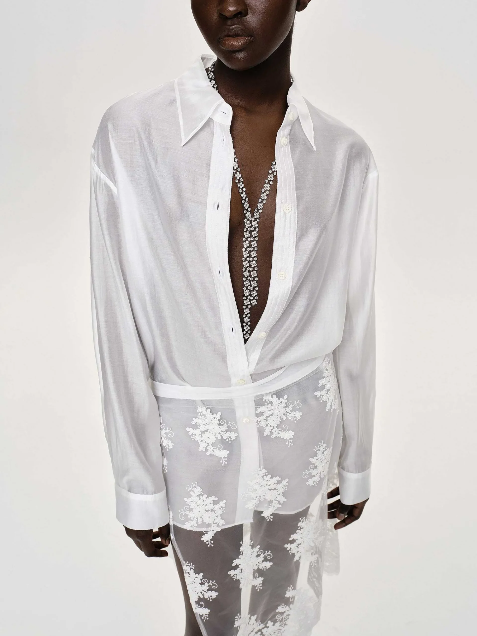 Source Unknown Accessoires-Chemise Boutonnee Transparente, Blanche