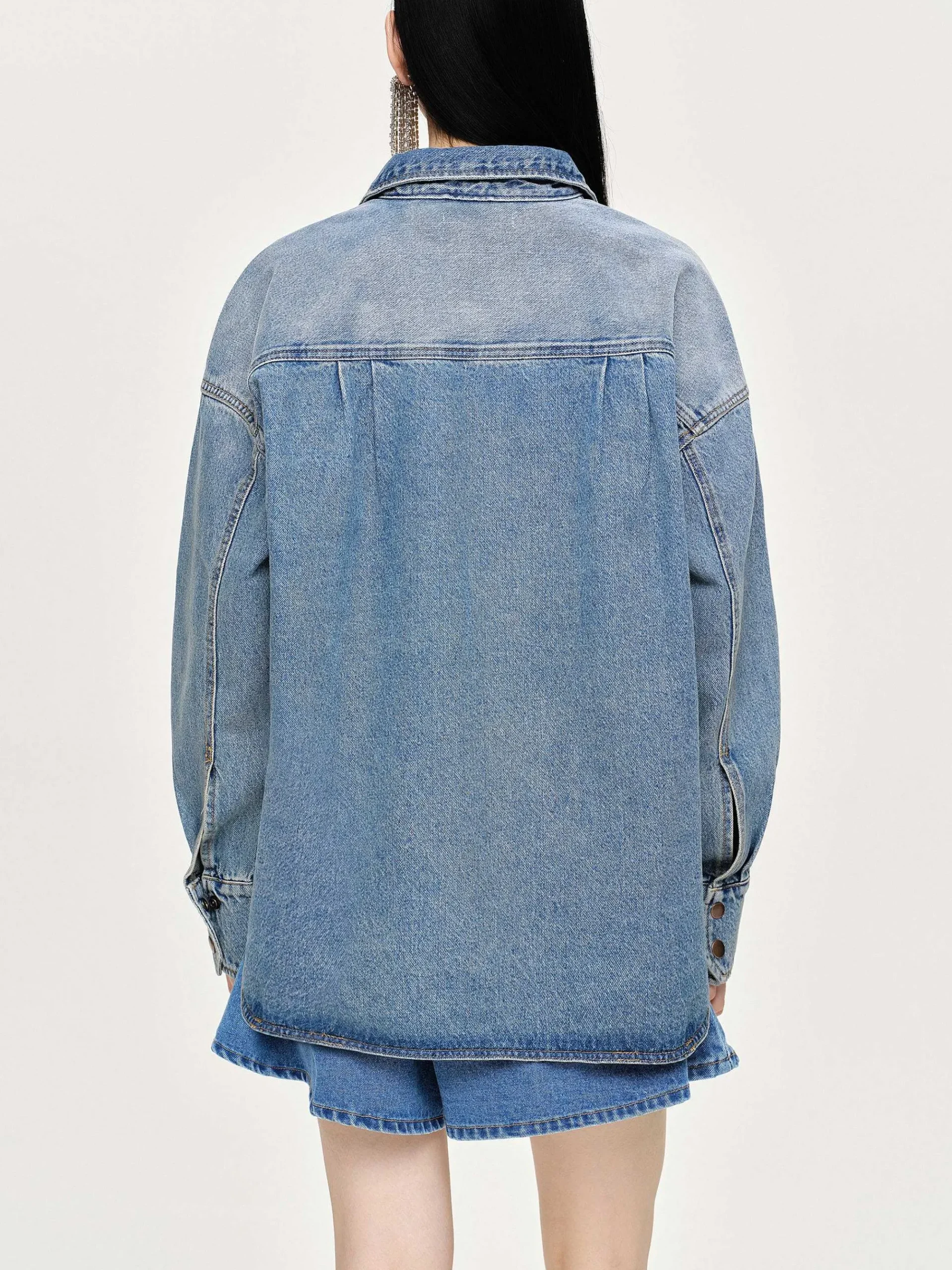 Source Unknown Vêtements-Chemise En Jean Surdimensionnee, Delave Teinte