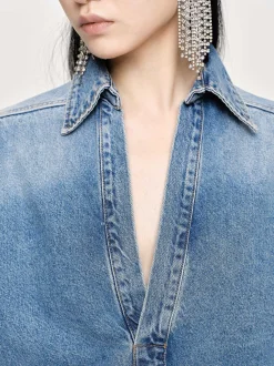 Source Unknown Vêtements-Chemise En Jean Surdimensionnee, Delave Teinte