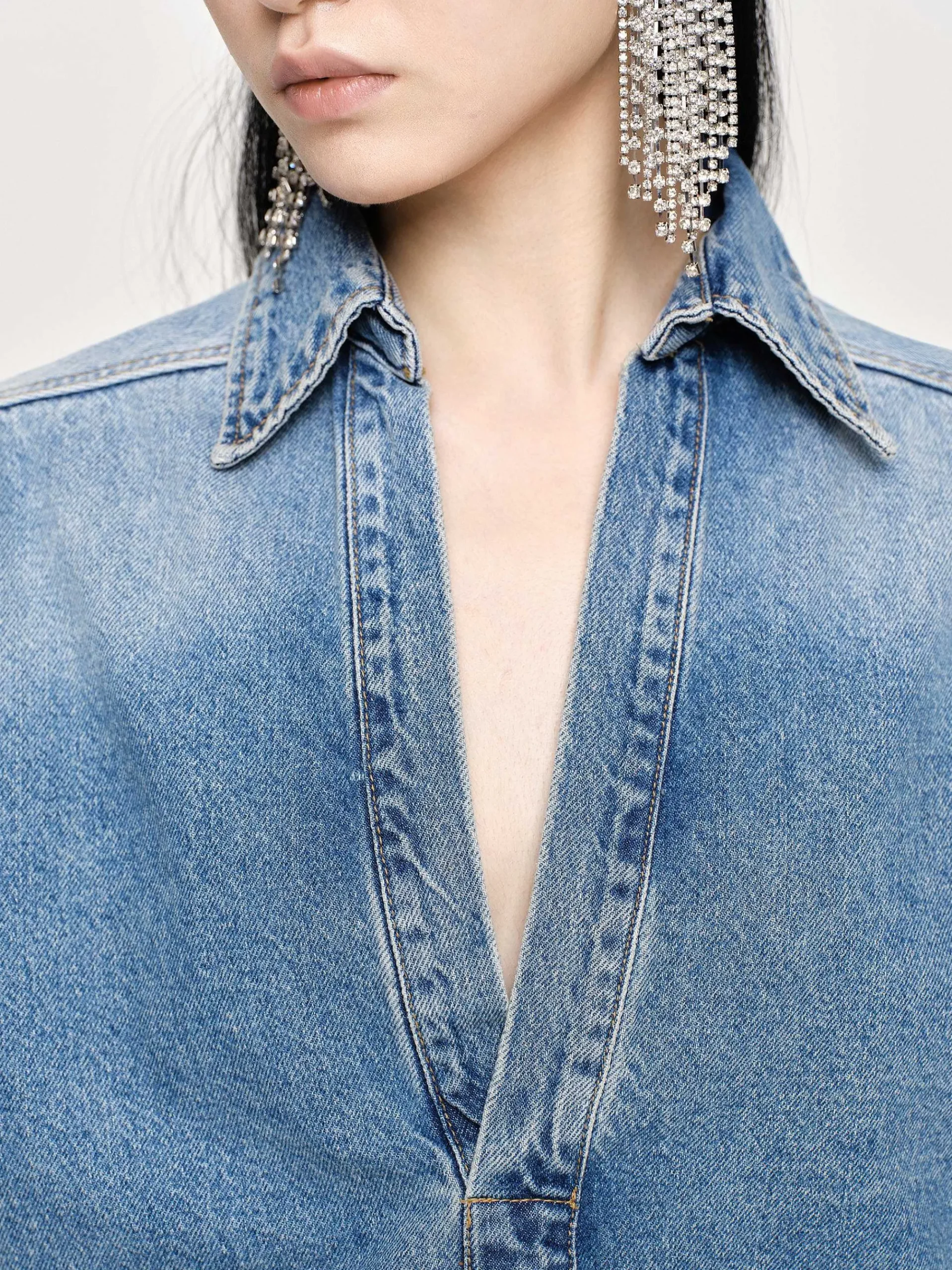 Source Unknown Vêtements-Chemise En Jean Surdimensionnee, Delave Teinte