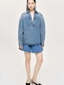 Source Unknown Jean-Chemise En Jean Surdimensionnee, Delave Teinte