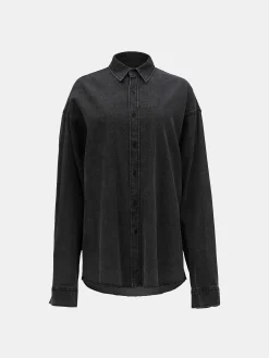 Source Unknown Accessoires-Chemise En Jean Unisexe, Noir Delave