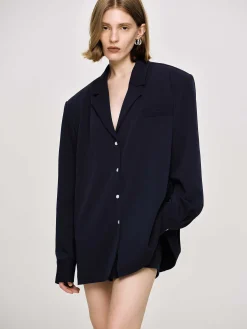 Source Unknown Coordonnées-Chemise Fluide Surdimensionnee, Bleu Marine