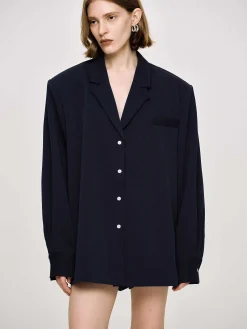 Source Unknown Coordonnées-Chemise Fluide Surdimensionnee, Bleu Marine