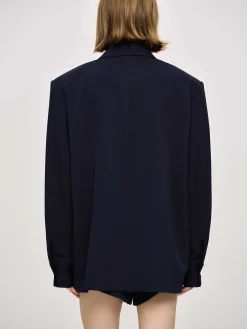 Source Unknown Vêtements D'Exterieur-Chemise Fluide Surdimensionnee, Bleu Marine