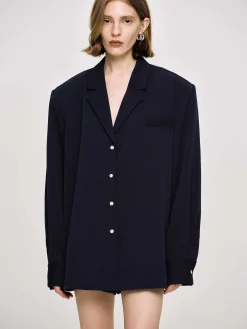 Source Unknown Vêtements D'Exterieur-Chemise Fluide Surdimensionnee, Bleu Marine