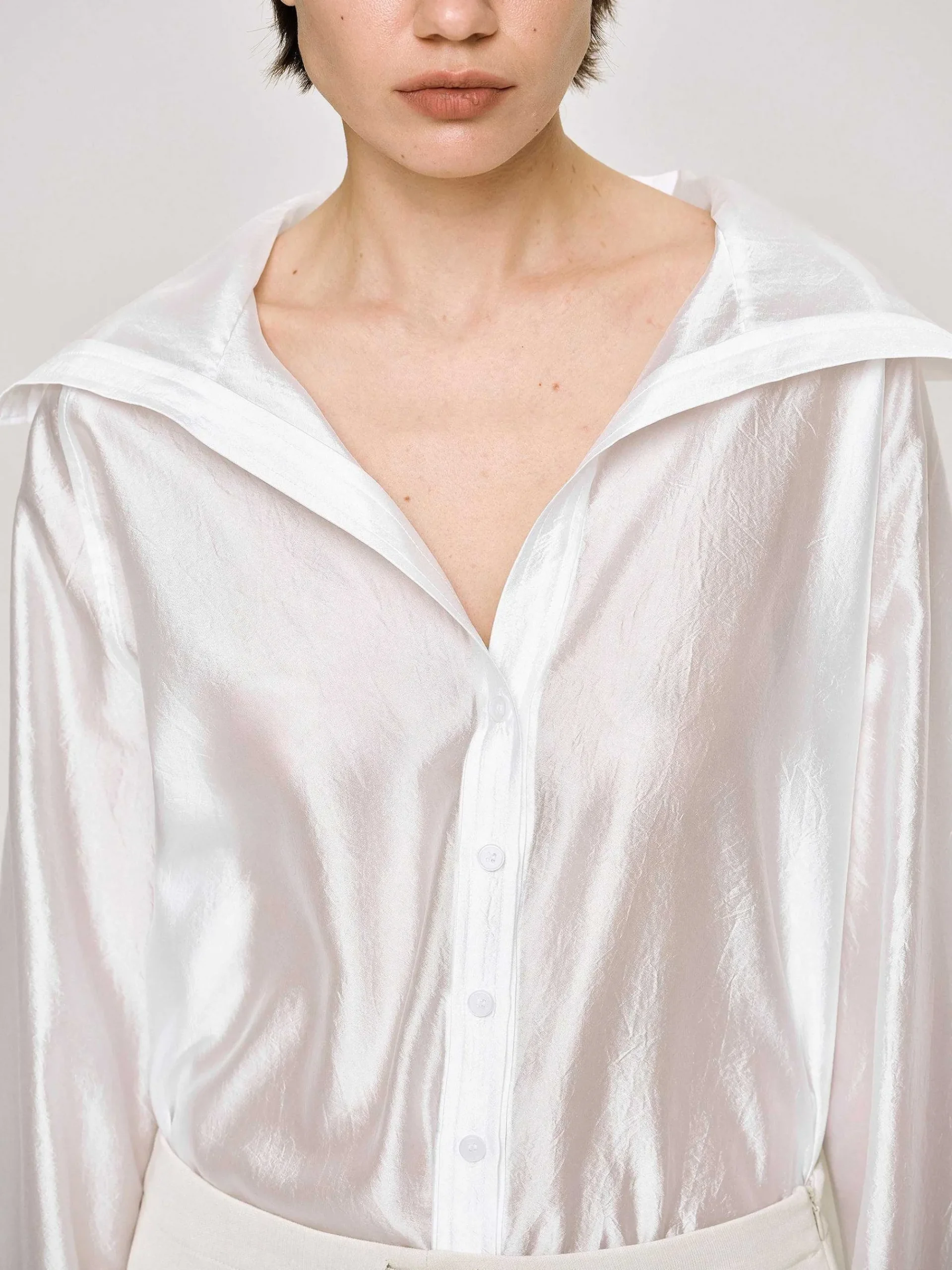 Source Unknown Vêtements-Chemise Transparente A Col Marin, Blanche