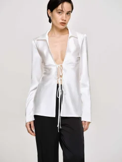 Source Unknown Vêtements-Chemisier En Satin Reyna, Perle