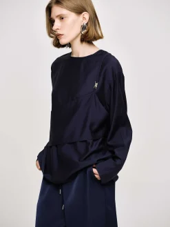 Source Unknown Vêtements-Chemisier Superpose, Bleu Marine