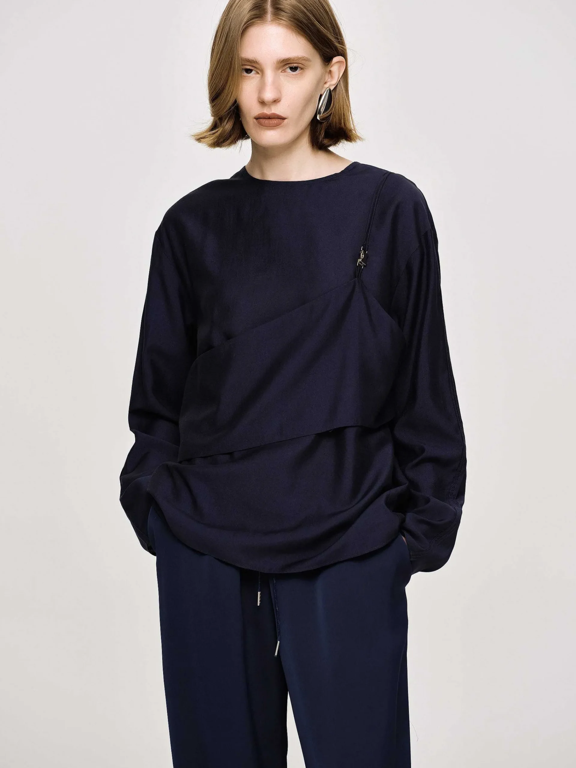 Source Unknown Vêtements-Chemisier Superpose, Bleu Marine