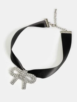 Source Unknown Vêtements-Collier Ras Du Cou Avec Noeud En Satin, Noir