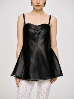Source Unknown Hauts-Dessus En Cuir Bustier En Peau D'Agneau, Noir
