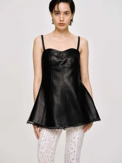 Source Unknown Hauts-Dessus En Cuir Bustier En Peau D'Agneau, Noir