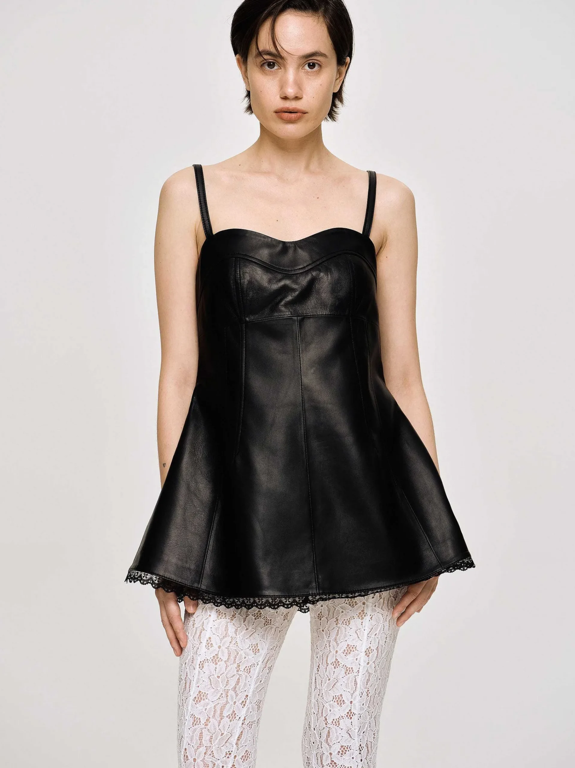 Source Unknown Hauts-Dessus En Cuir Bustier En Peau D'Agneau, Noir