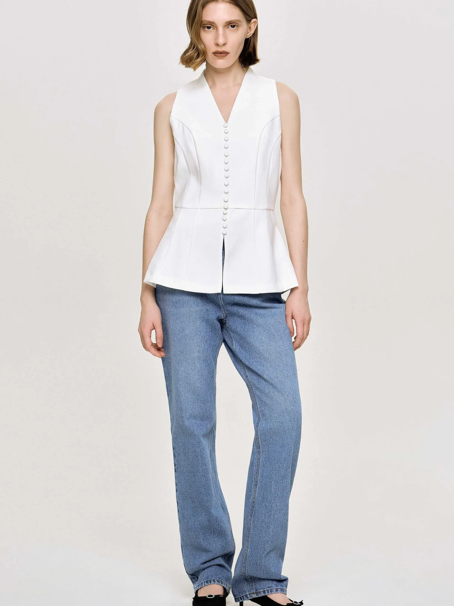 Source Unknown Vêtements-Gilet Evase A Boutons, Blanc