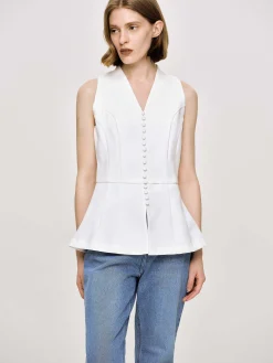 Source Unknown Vêtements-Gilet Evase A Boutons, Blanc