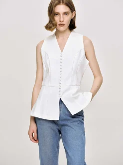 Source Unknown Hauts-Gilet Evase A Boutons, Blanc