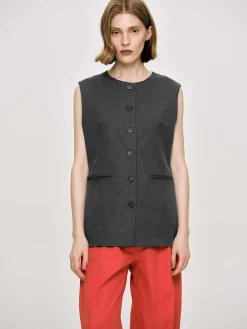 Source Unknown Vêtements-Gilet Long Boutonne, Melange De Charbon De Bois