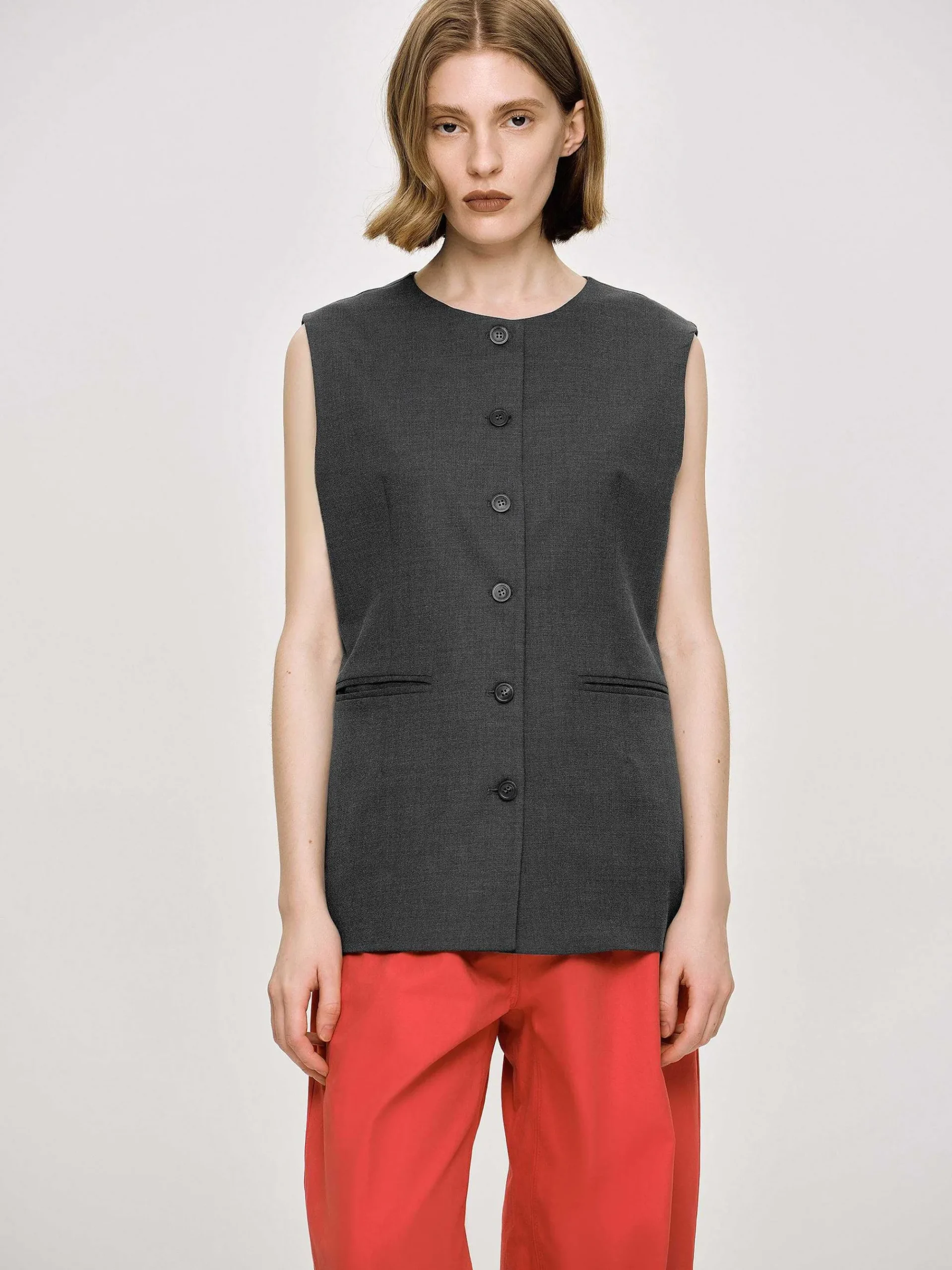 Source Unknown Vêtements-Gilet Long Boutonne, Melange De Charbon De Bois