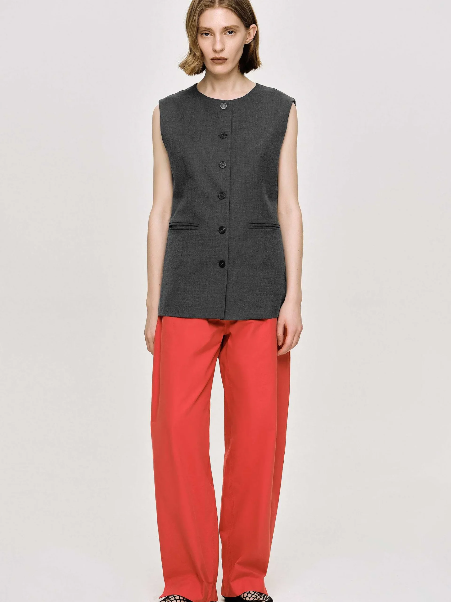 Source Unknown Vêtements-Gilet Long Boutonne, Melange De Charbon De Bois