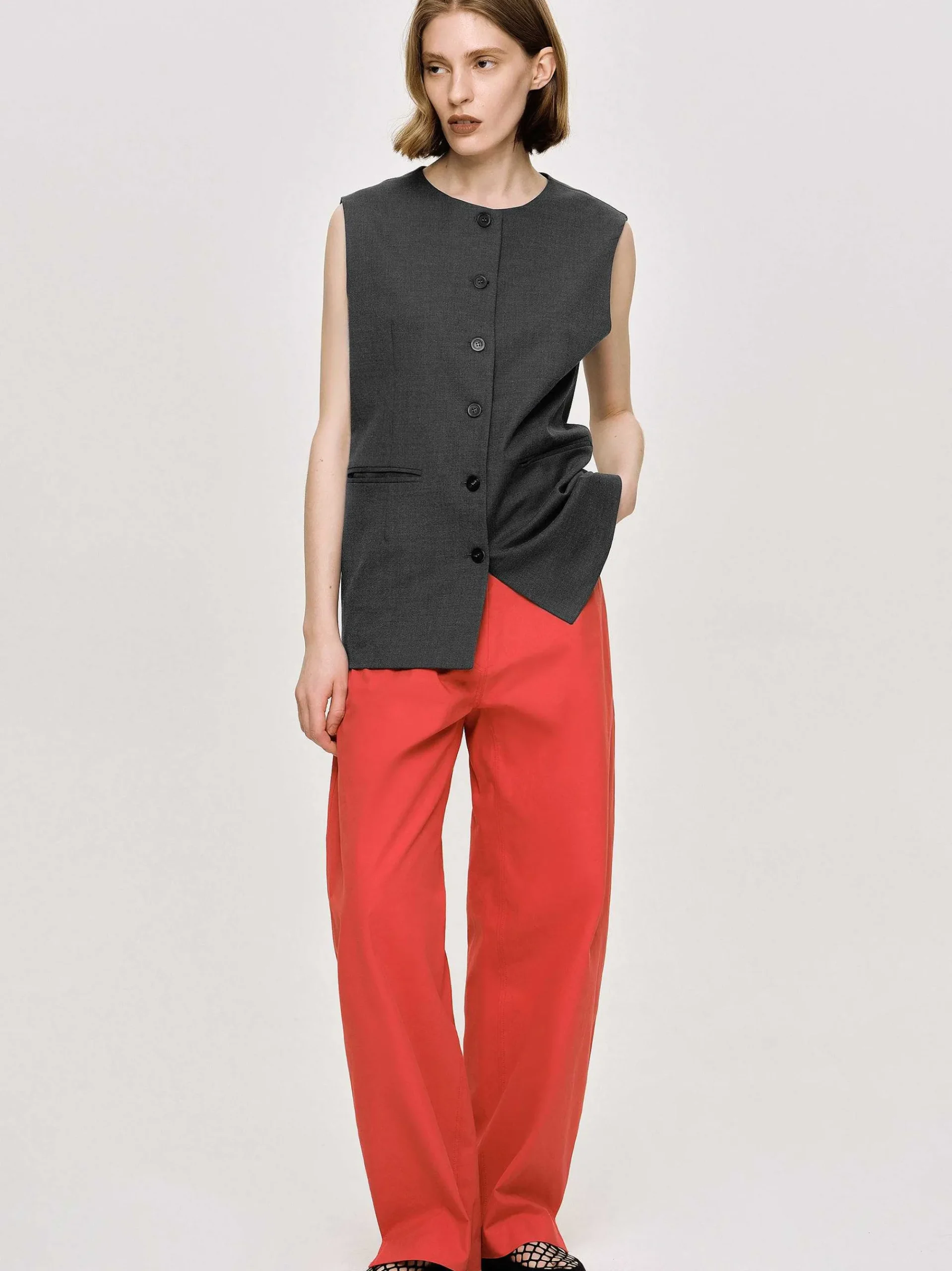 Source Unknown Vêtements-Gilet Long Boutonne, Melange De Charbon De Bois