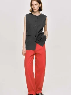 Source Unknown Hauts-Gilet Long Boutonne, Melange De Charbon De Bois