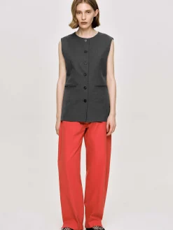 Source Unknown Hauts-Gilet Long Boutonne, Melange De Charbon De Bois