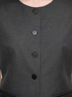 Source Unknown Hauts-Gilet Long Boutonne, Melange De Charbon De Bois