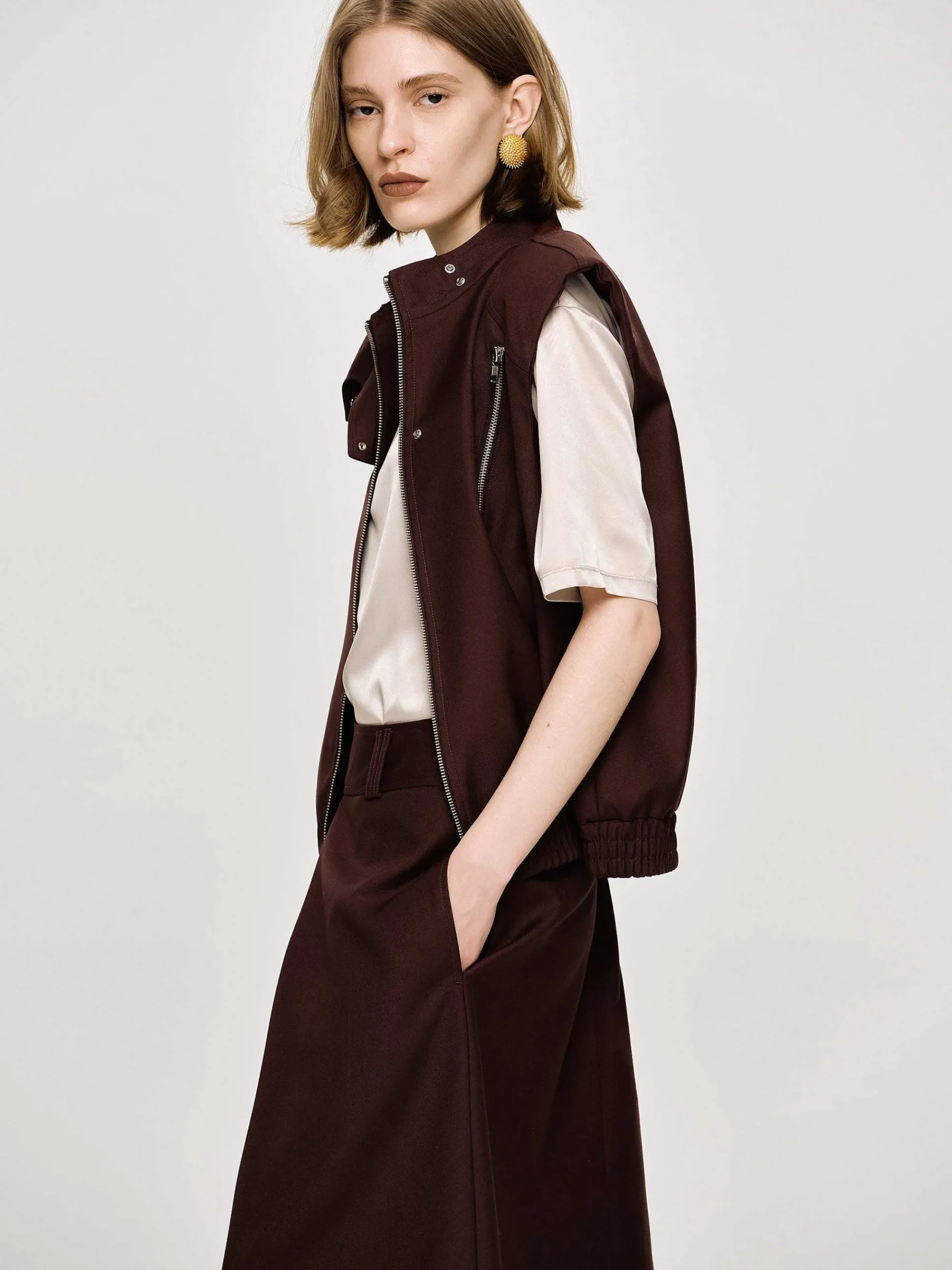 Source Unknown Accessoires-Gilet Zippe Polyvalent, Cerise Noire