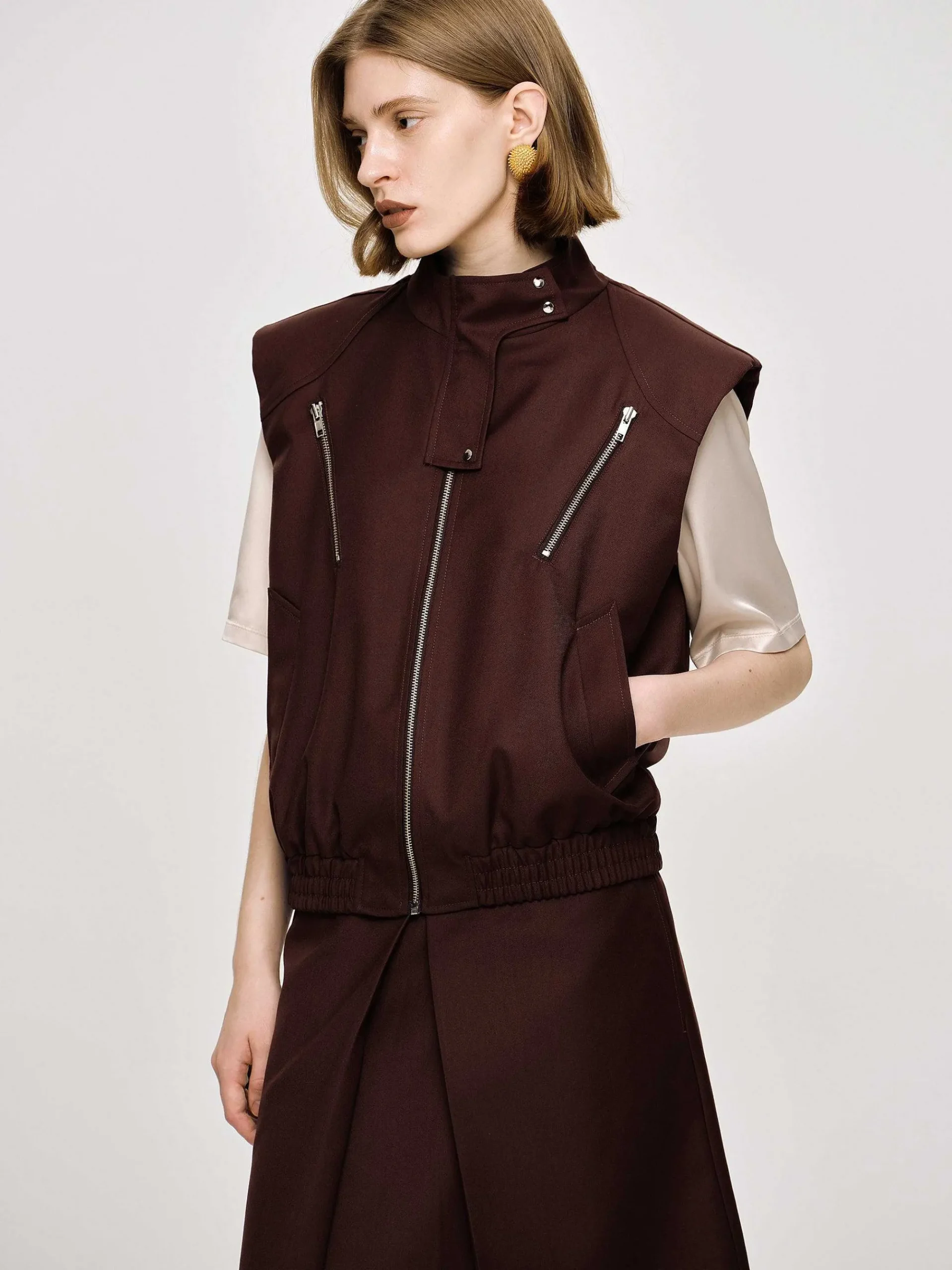 Source Unknown Accessoires-Gilet Zippe Polyvalent, Cerise Noire