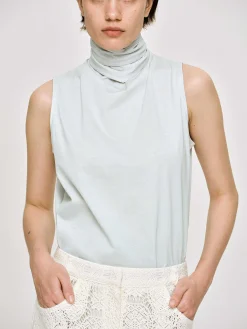 Source Unknown Accessoires-Haut A Col Foulard, Bleu Blizzard