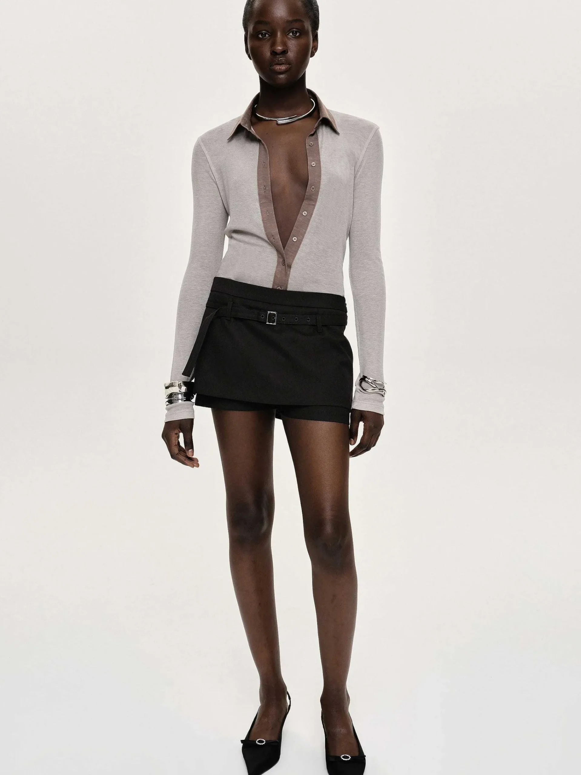 Source Unknown Vêtements-Haut A Col Semi-Transparent Pietro, Marron Taupe