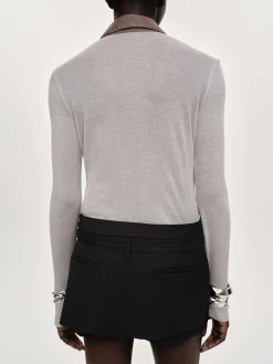 Source Unknown Vêtements-Haut A Col Semi-Transparent Pietro, Marron Taupe