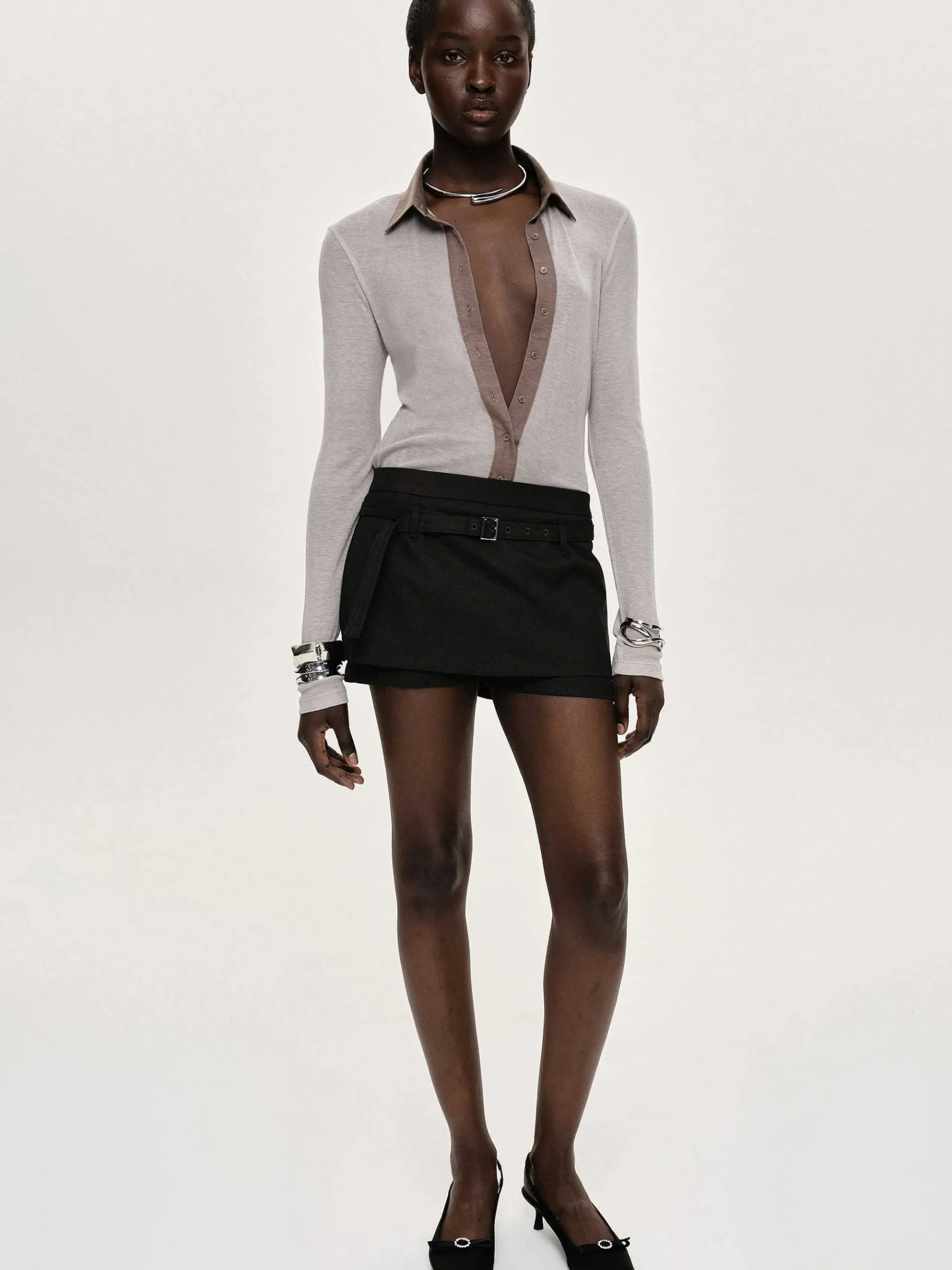 Source Unknown Vêtements-Haut A Col Semi-Transparent Pietro, Marron Taupe