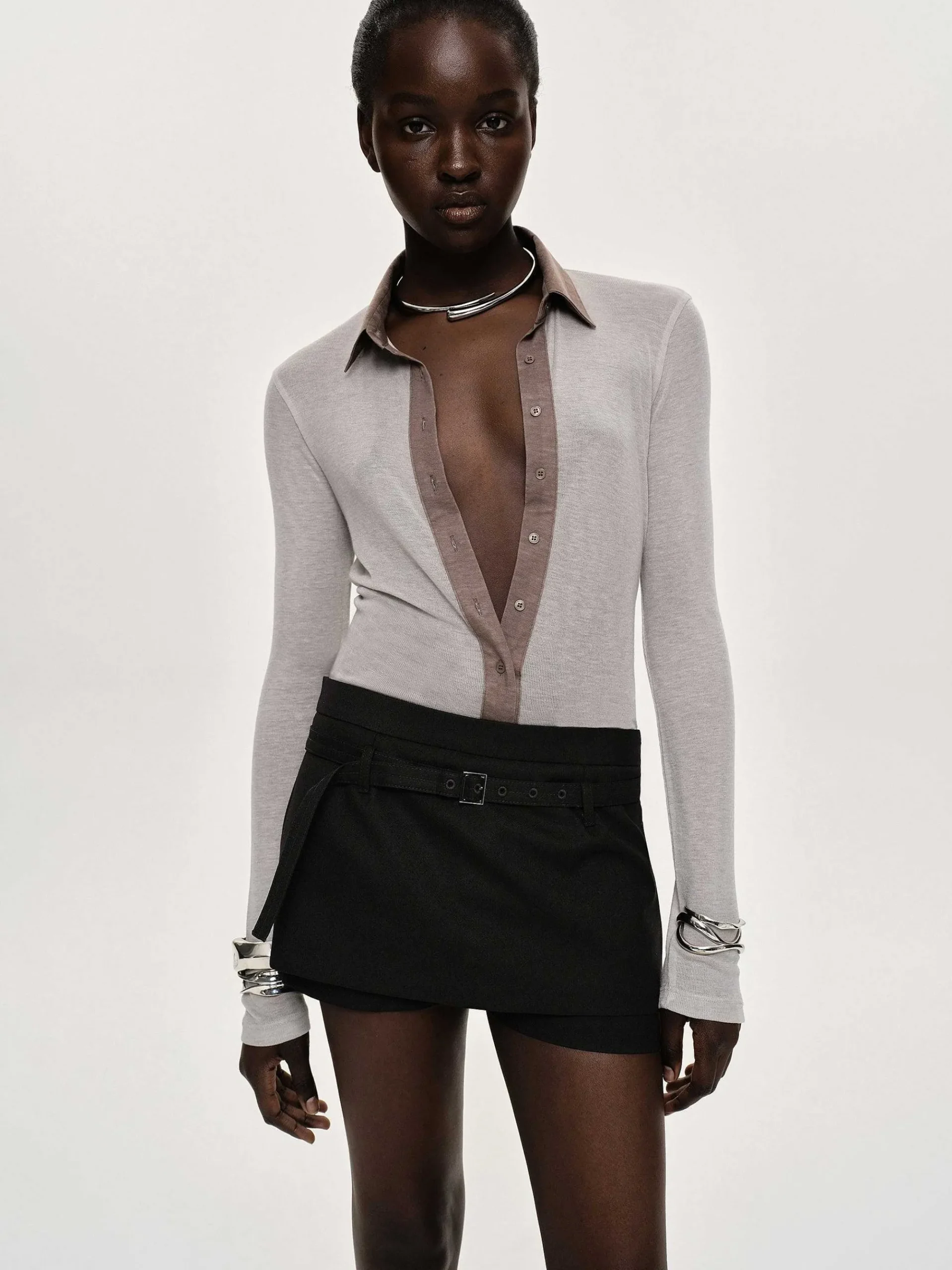 Source Unknown Vêtements-Haut A Col Semi-Transparent Pietro, Marron Taupe