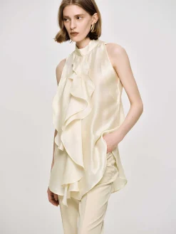 Source Unknown Accessoires-Haut Drape A Volants, Champagne