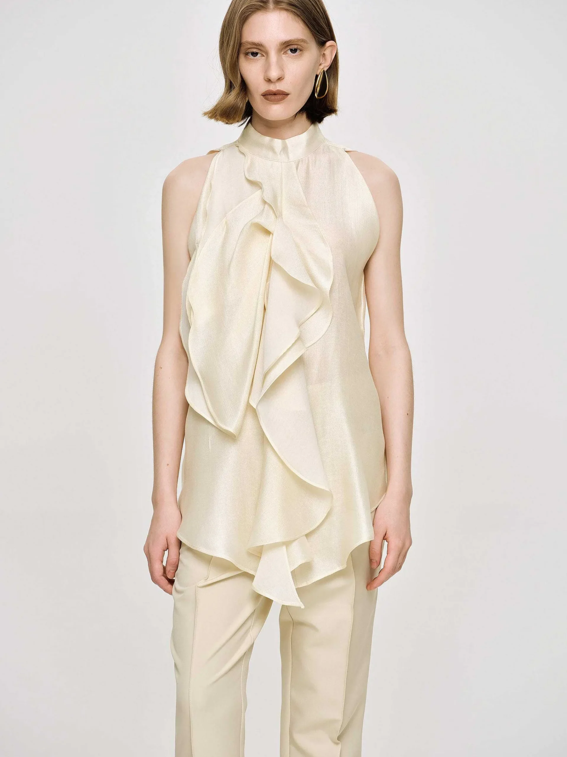 Source Unknown Accessoires-Haut Drape A Volants, Champagne