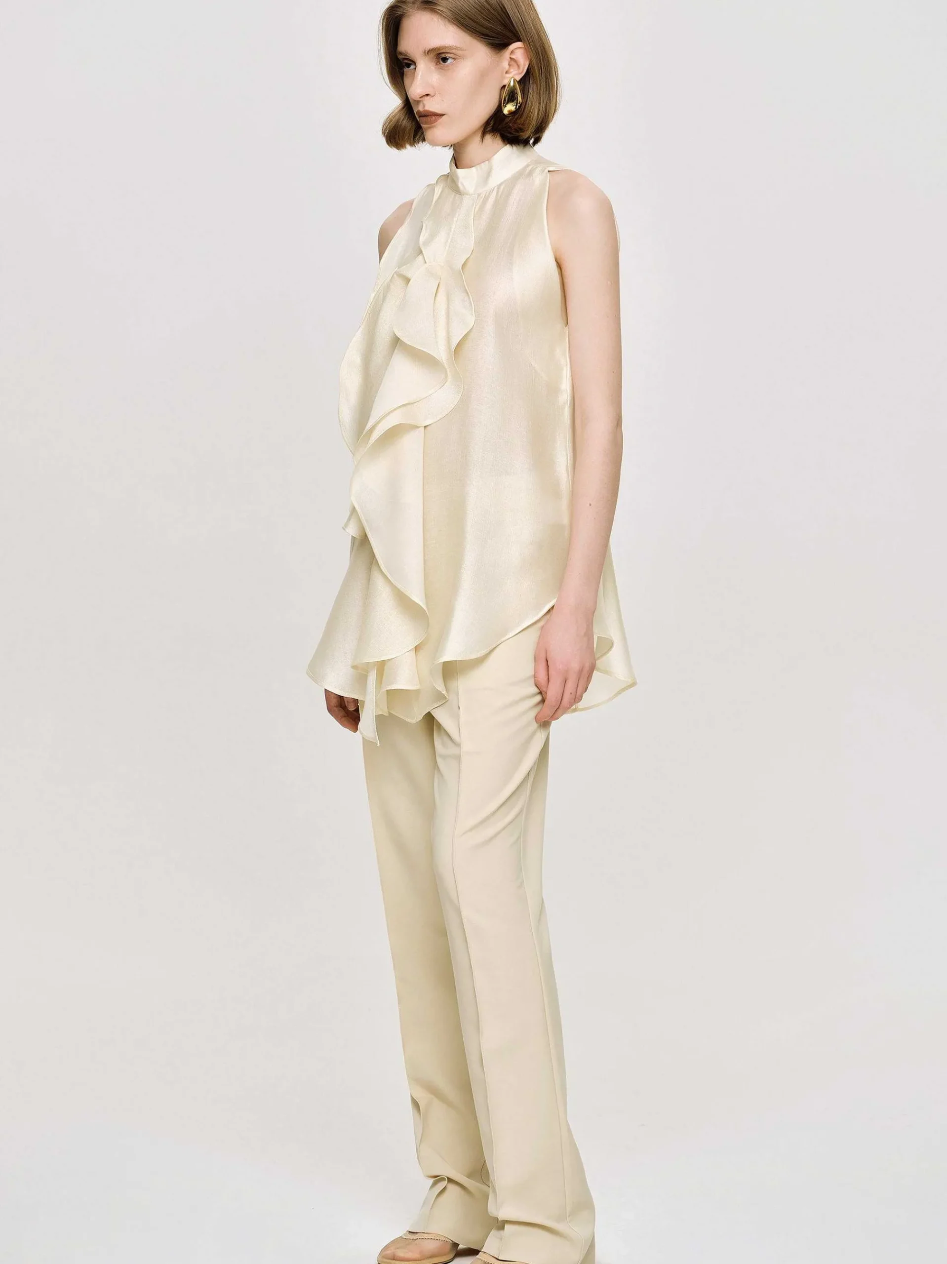 Source Unknown Accessoires-Haut Drape A Volants, Champagne