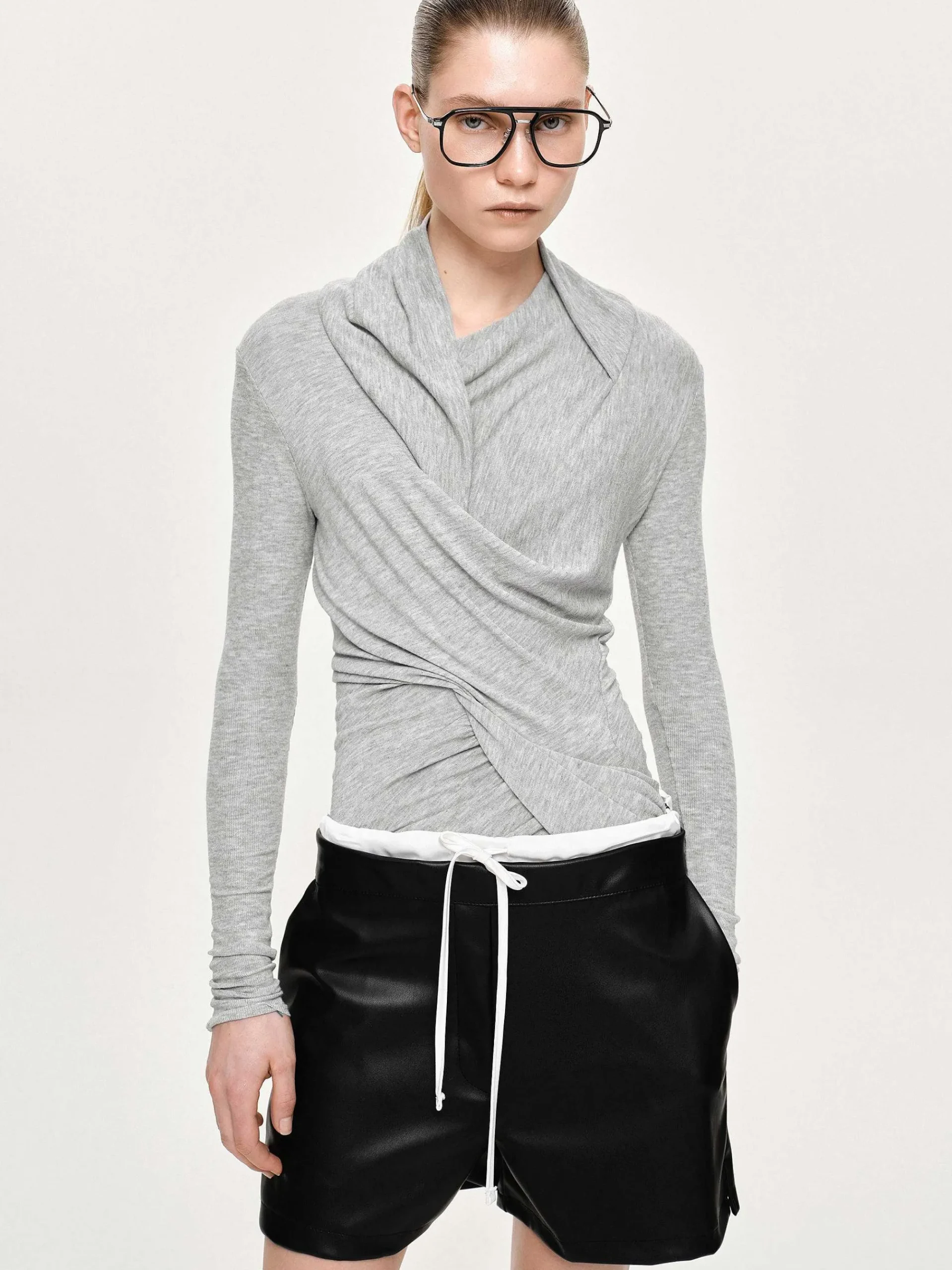 Source Unknown Vêtements-Haut Drape Asymetrique Folgore, Gris