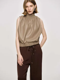 Source Unknown Accessoires-Haut En Cuir Sans Manches, Beige