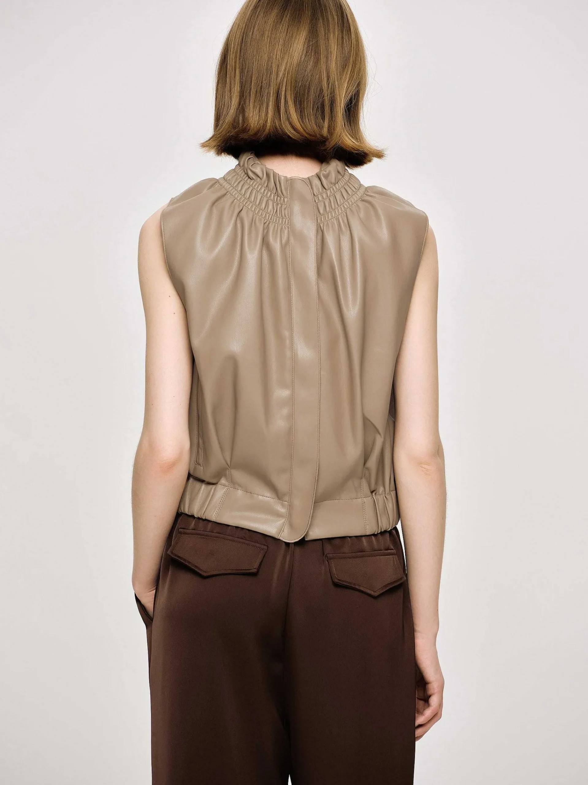 Source Unknown Accessoires-Haut En Cuir Sans Manches, Beige